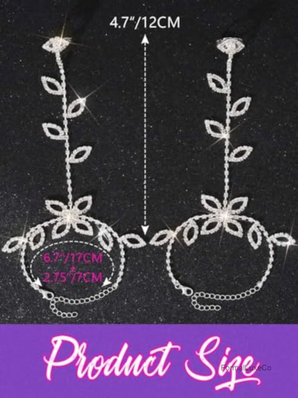Fingerless Rhinestone Metallic Gloves with Hand Chain for Women